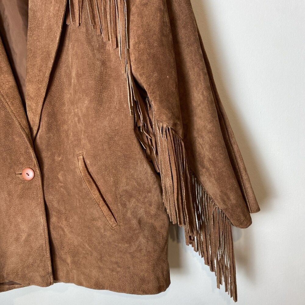 Vintage Leather Suede Fringe Jacket Women Large Brown Western Americana Cowgirl - Picture 4 of 8